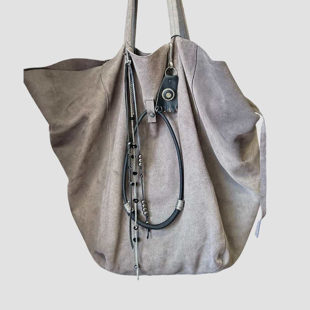 Suede Large Tote Bag with Charms