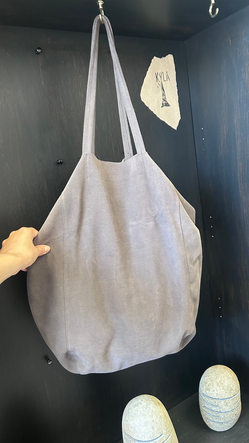 Suede Large Tote Bag with Charms