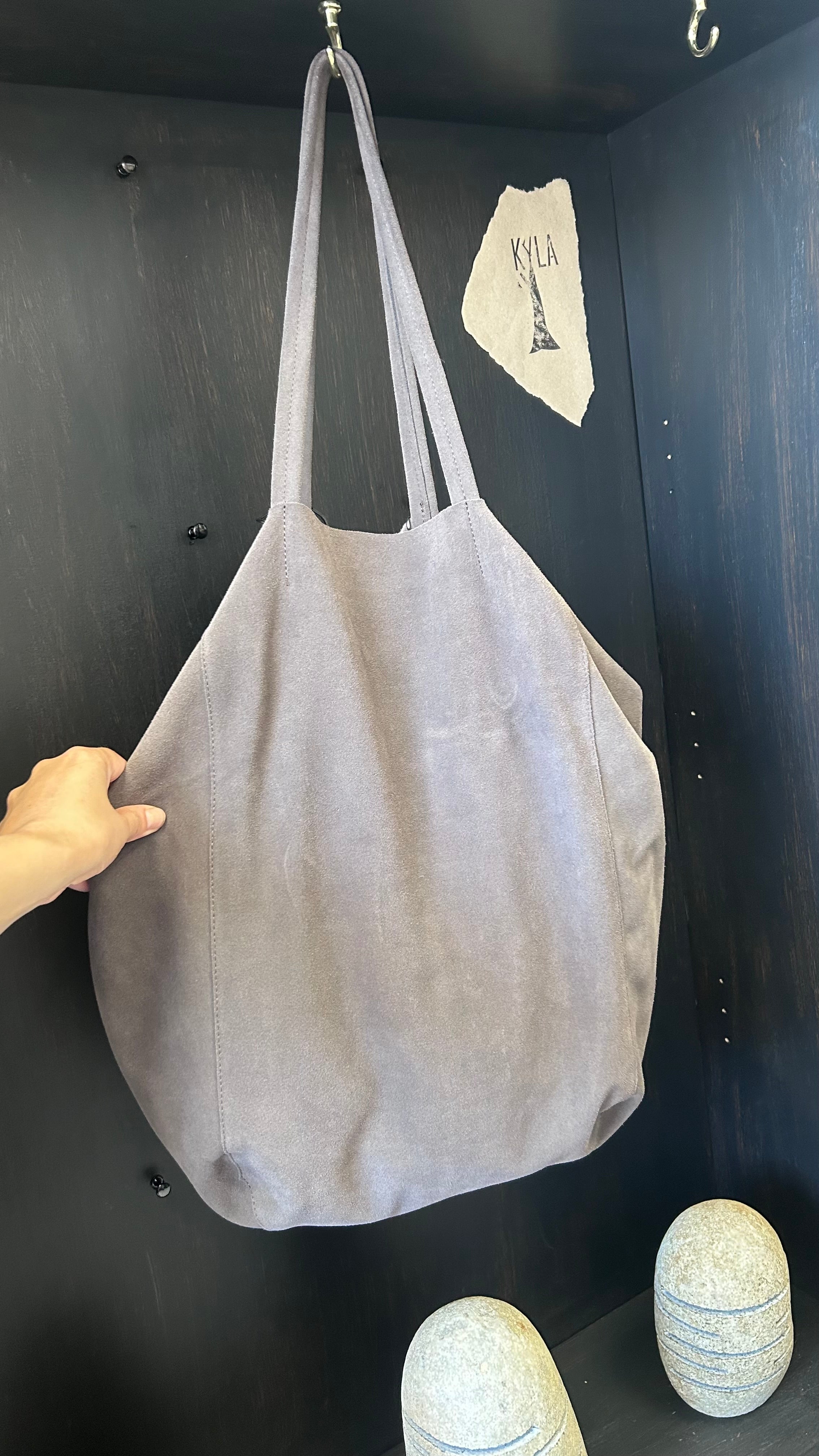 Suede Large Tote Bag with Charms