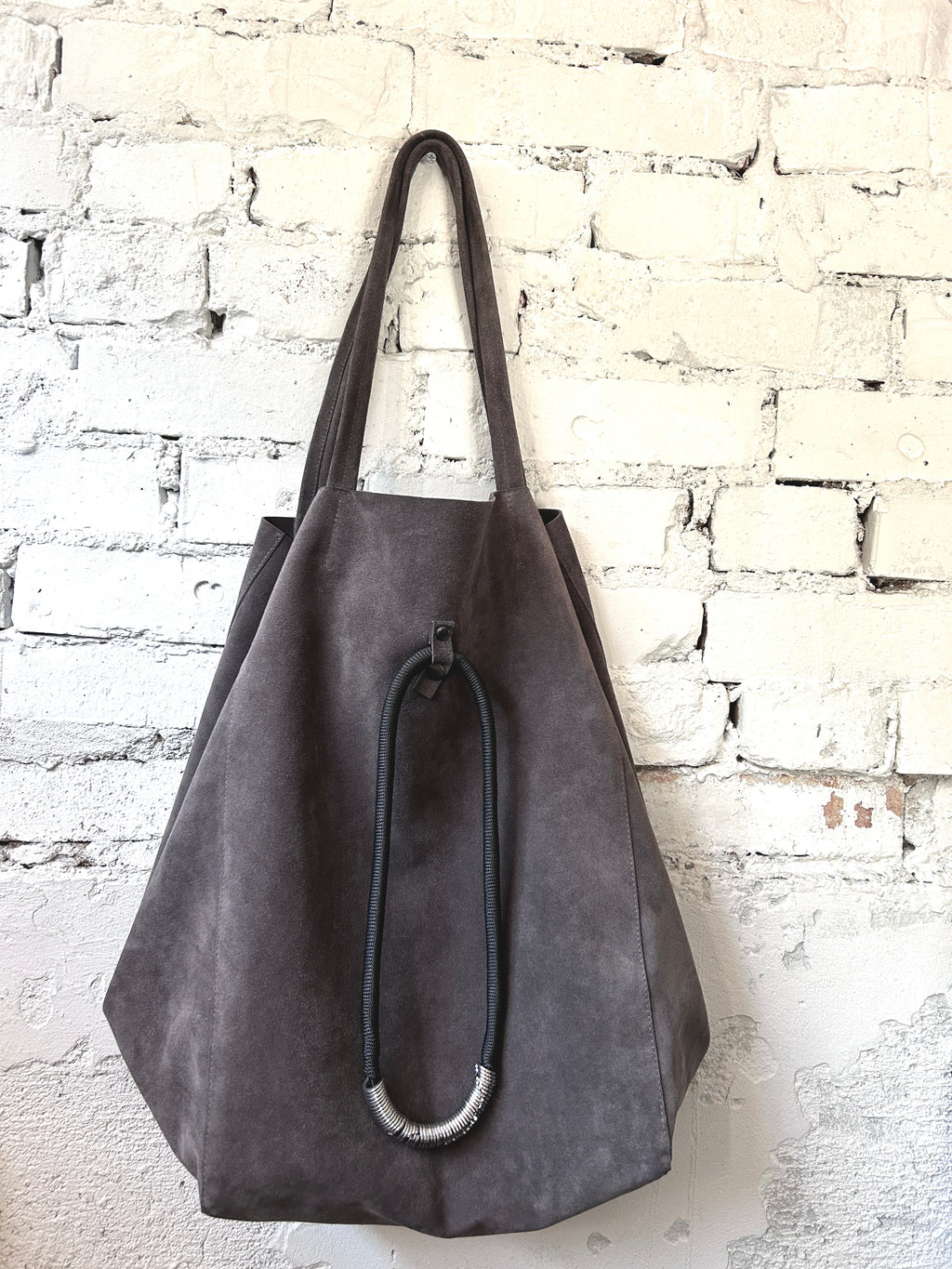 Slouch Large Real Suede Bag with Chunky Charm