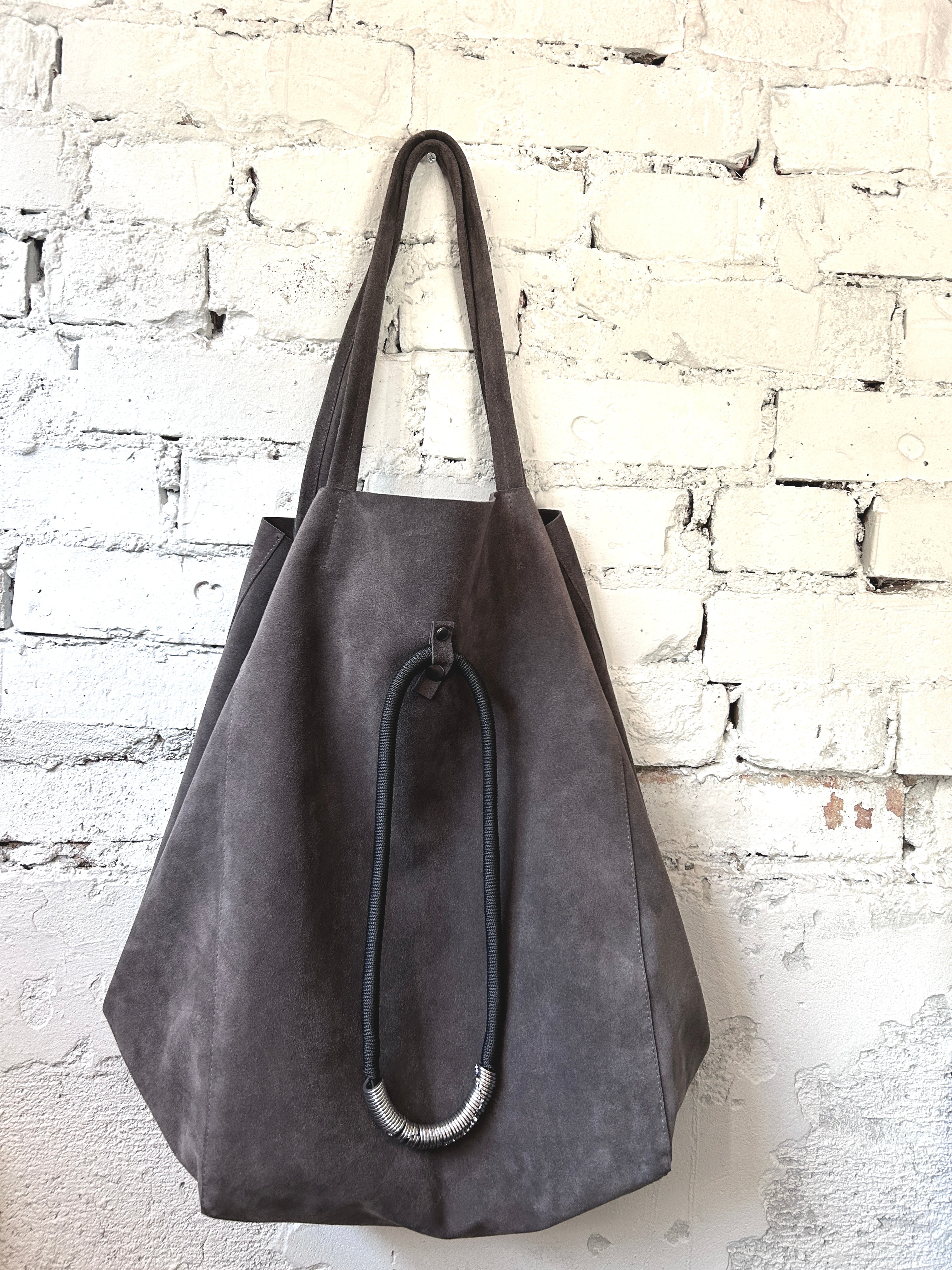 Slouch Large Real Suede Bag with Chunky Charm