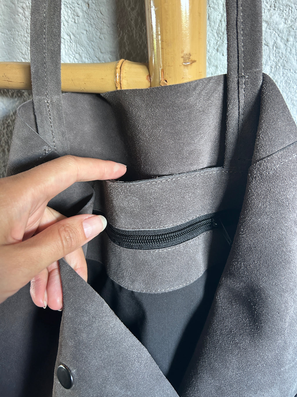Slouch Large Real Suede Bag with Chunky Charm
