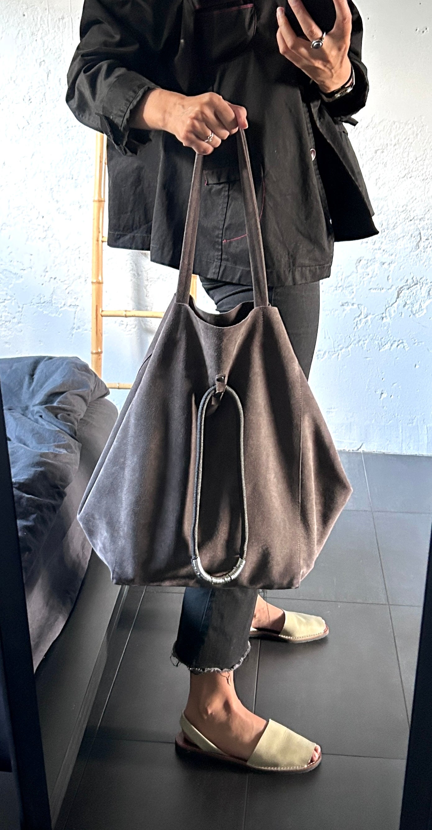 Slouch Large Real Suede Bag with Chunky Charm