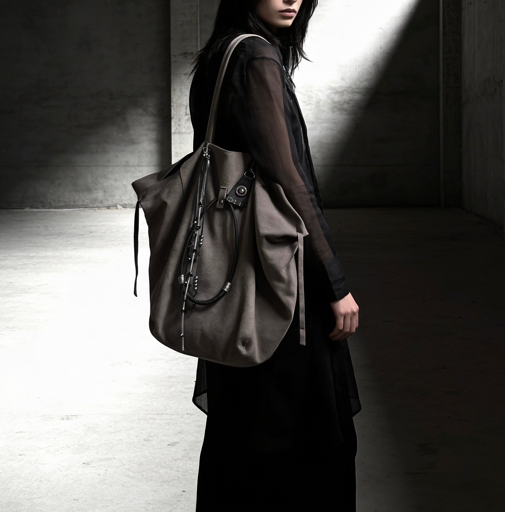 Suede Large Tote Bag with Charms