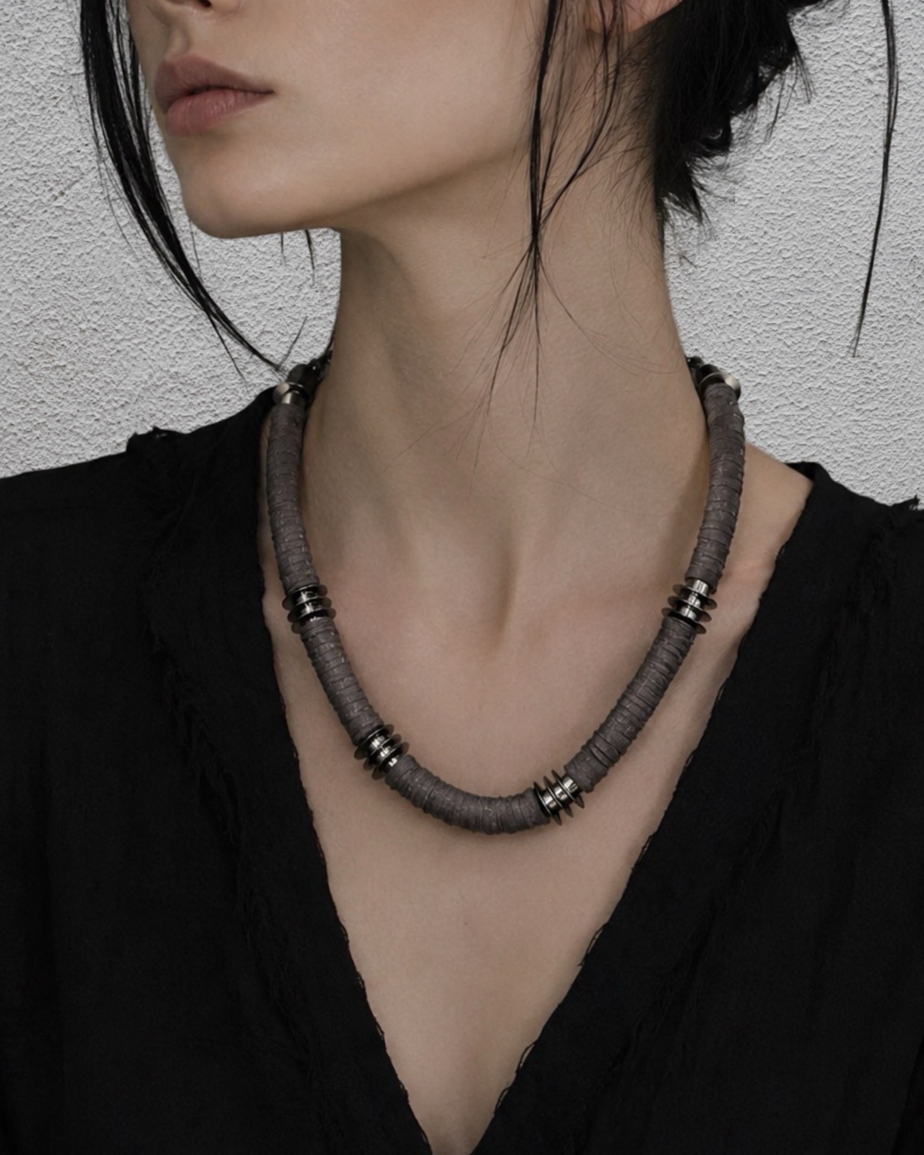 Upcycled Taupe Brown Boho Chunky Necklace