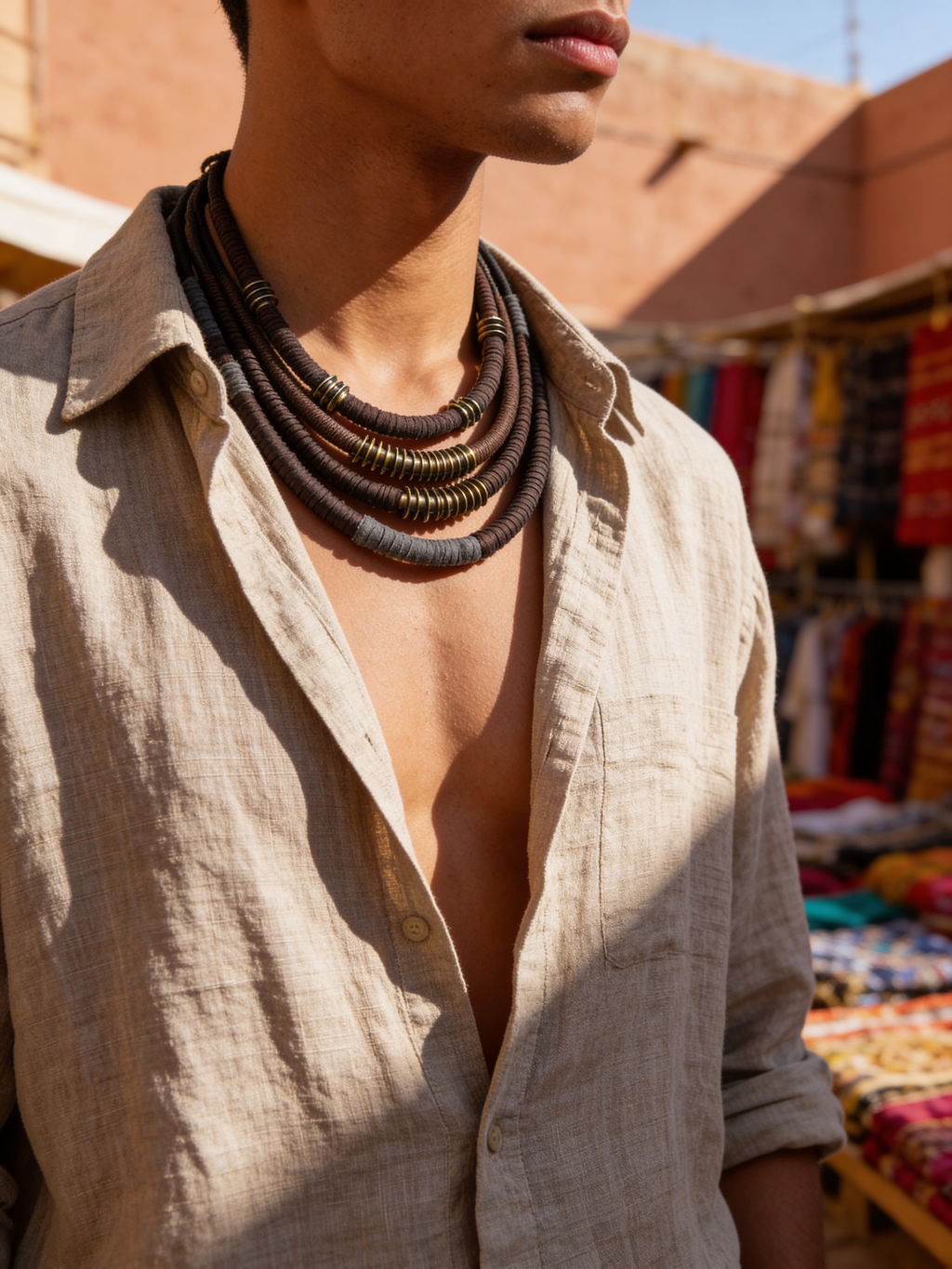 Upcycled Taupe Brown Boho Chunky Necklace